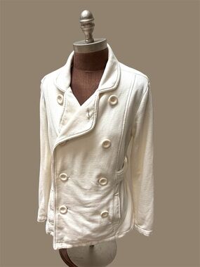 Cream Knit Jacket Women’s Double Breasted (Peacoat) Coat Button Down Size L